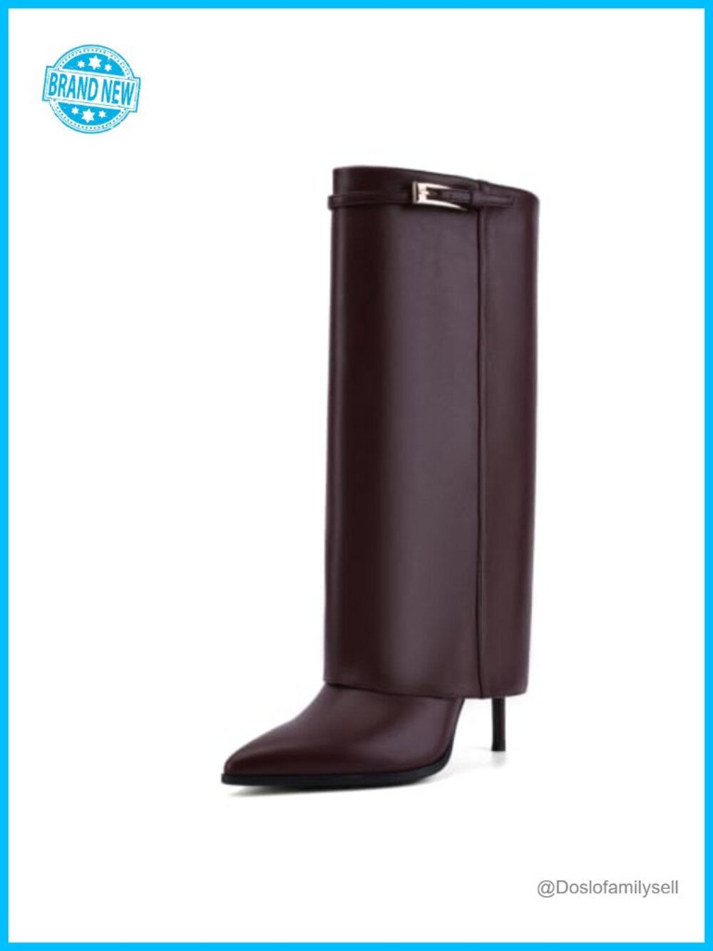 Women's Faux Leather Knee High Stiletto Heel Fold Over Pointed Toe Tall Boots